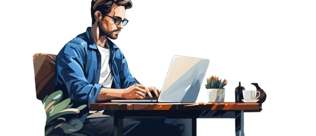 demander un devis gratuit, illustration une personne qui travaille sur son ordinateur