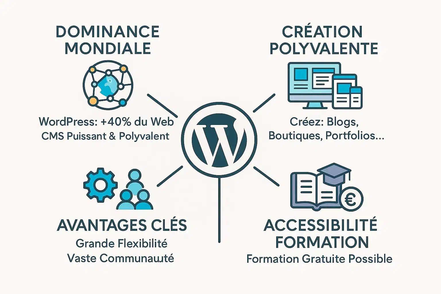 Infographie présentant les atouts et avantages de WordPress