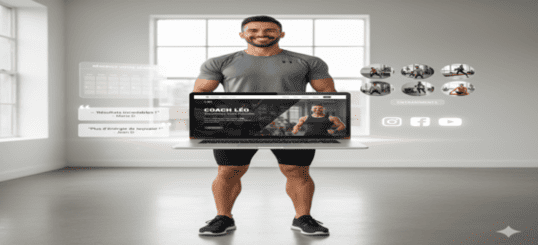 représentation d'un coach sportif qui soutien un ordinateur