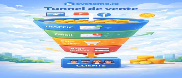 infographie d'un tunnel de vente Systeme io