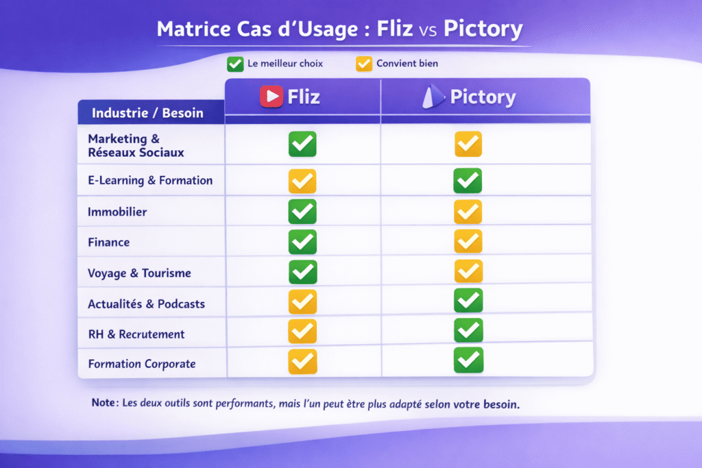 matrice cas d'usage fliz ai vs pyctori