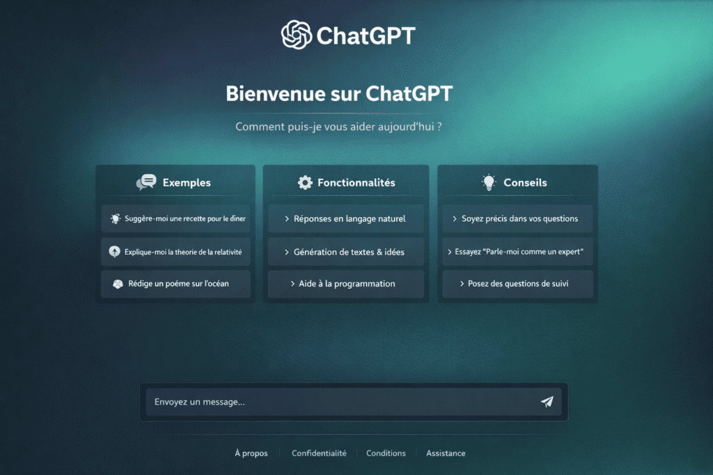 page d'accueil chat gpt