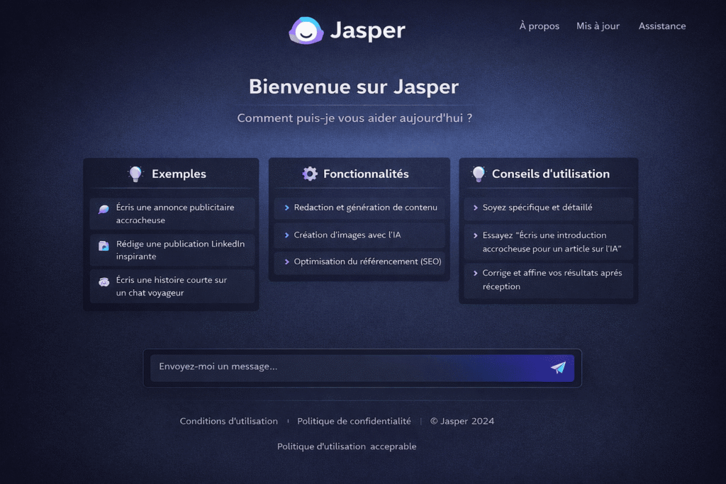 page d'accueil jasper