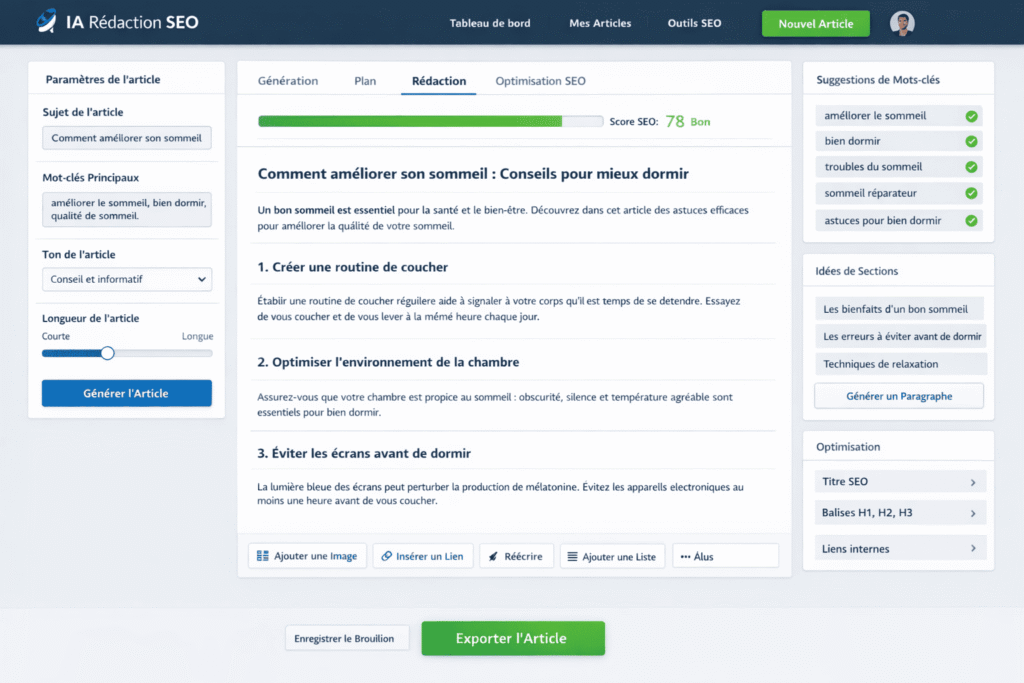 Interface d'un outils de rédaction SEO