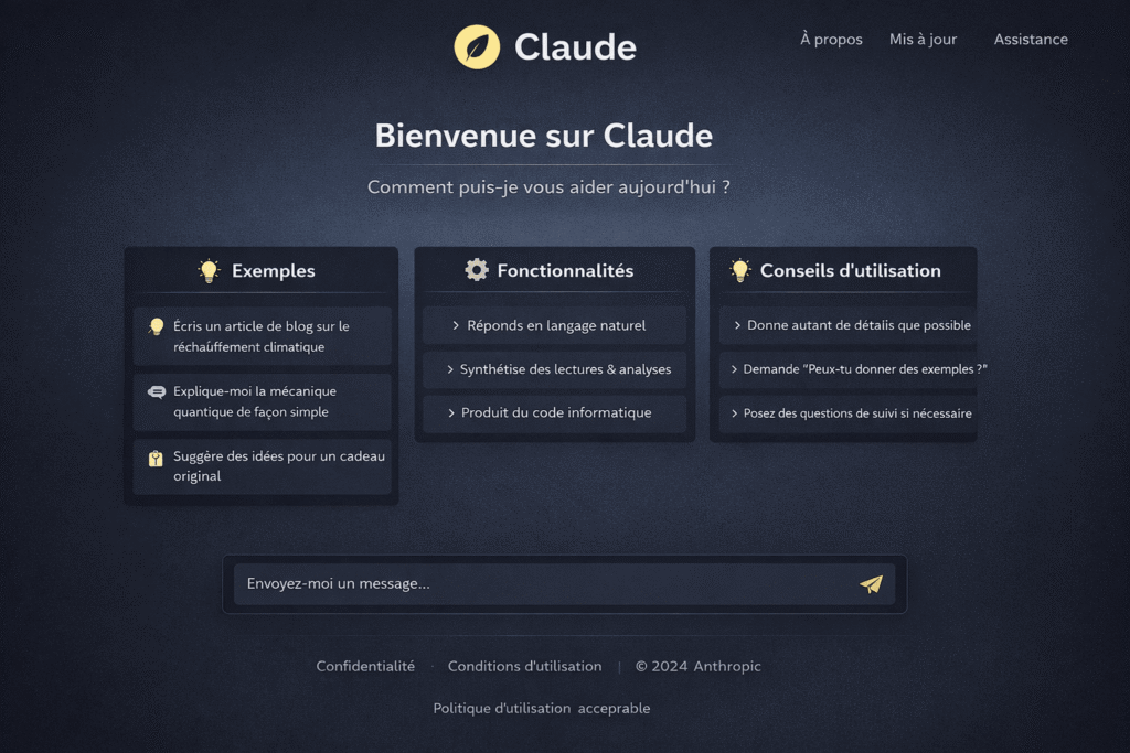 page d'accueil Claude ai