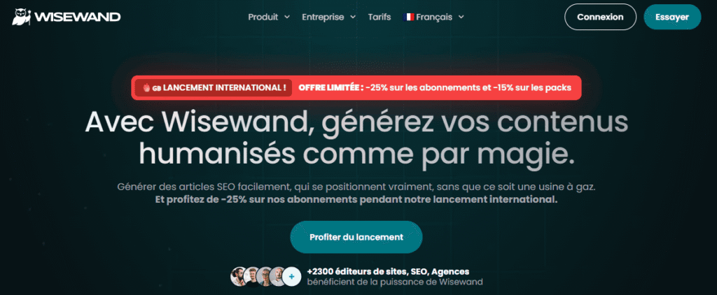 home page de wisewand ai